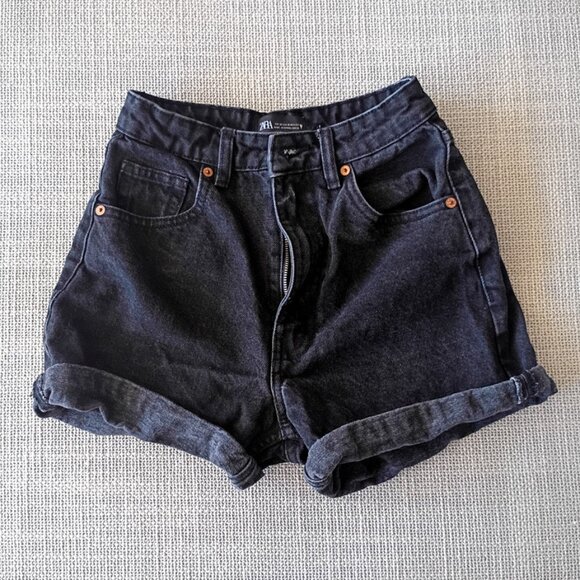 ZARA High-Waisted Black Denim Jean Shorts | Size 0 - Picture 1 of 7